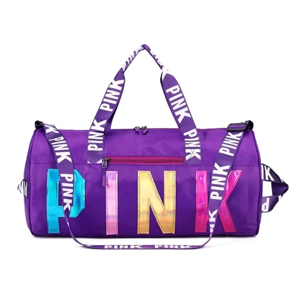 Pink duffel bags. Gift bags